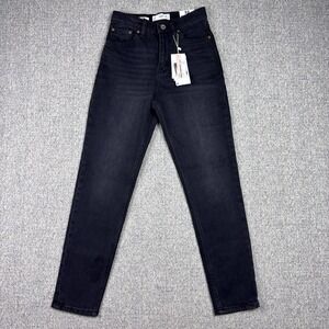 MNG Denim Womens US Size 1 Jeans Black Mom Comfort Ankle High Waist‎ NWT